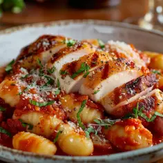 Sycący obiad - gnocchi z kurczakiem w sosie pomidorowym